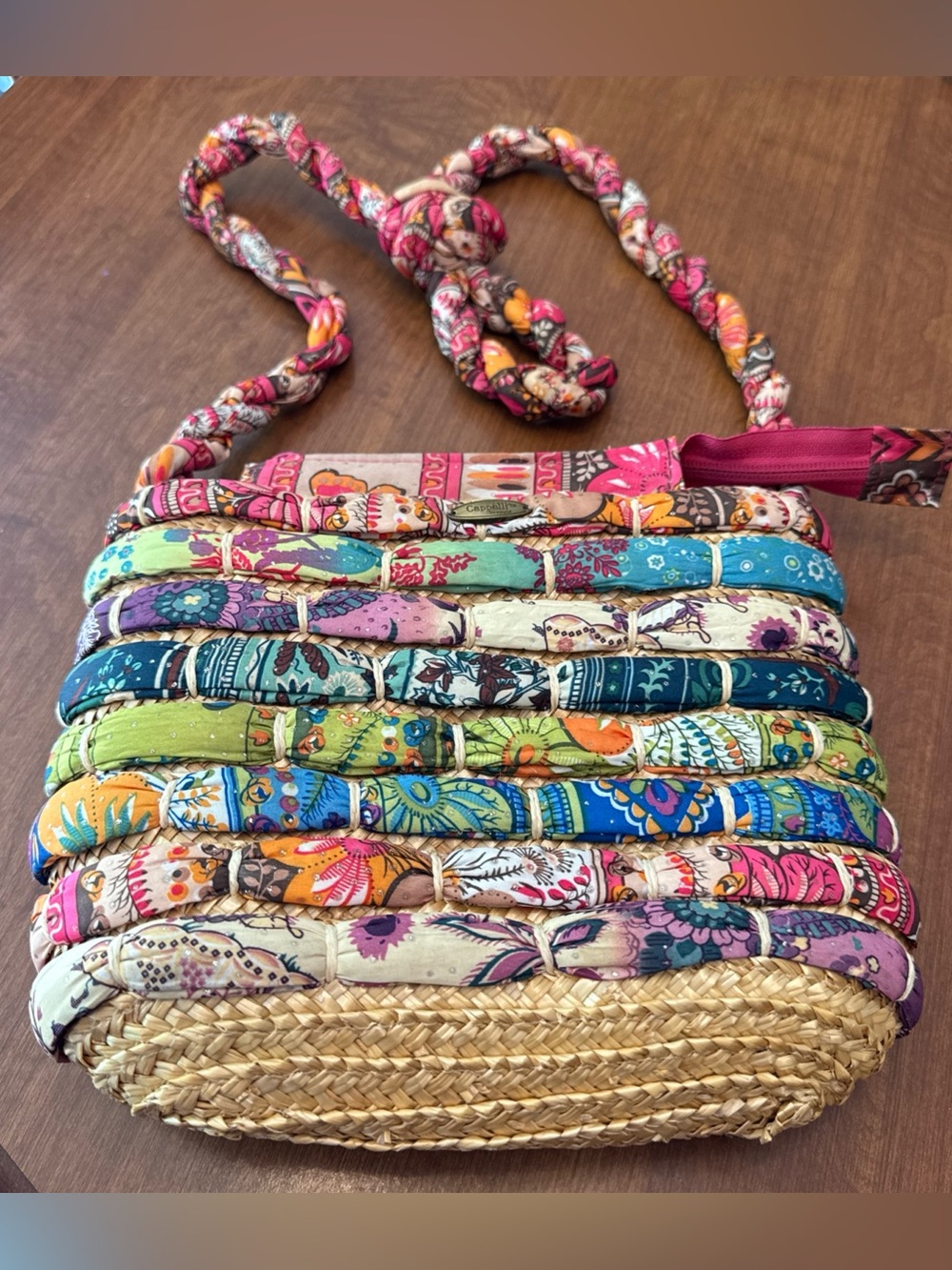 T. Cappelli Multicolor Braided Fabric & Woven Straw Crossbody Bag